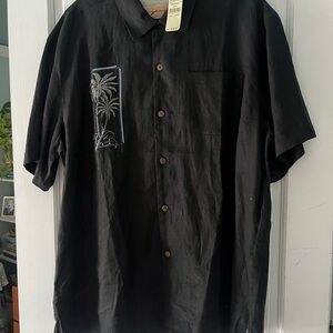 Tommy Bahama Black Short Sleeve Shirt with Palm Embroidery